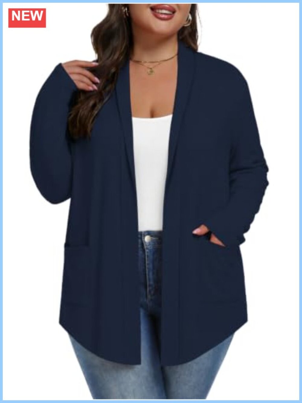 Plus Size Open Front Cardigan Sweater with Pockets